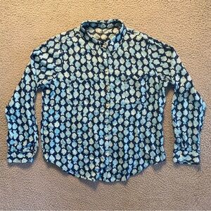 Lilly Pulitzer Sea View Low Tide Navy Linen Blouse Women’s Size Large